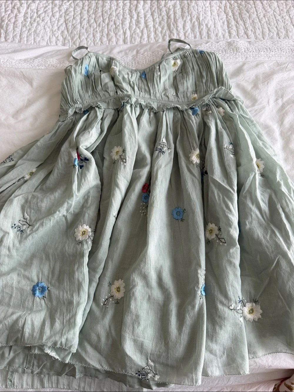 Free People Alana Mint Floral Smocked Mini Dress